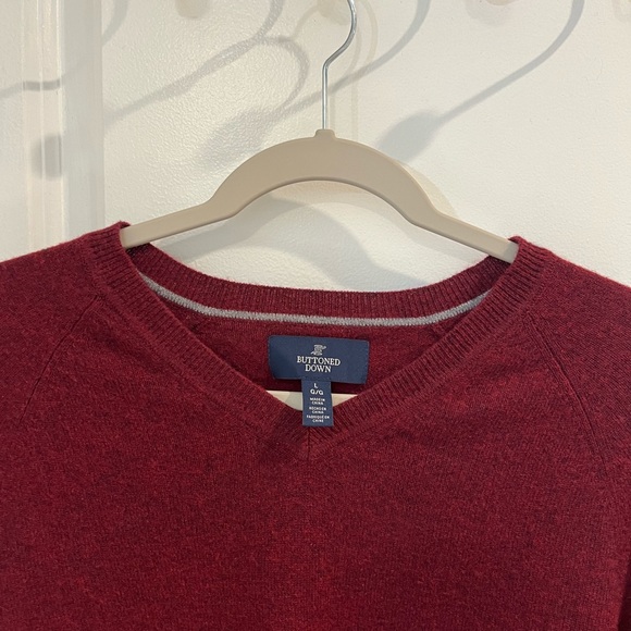 Buttoned Down Cashmere V Neck Pullover Sweater Sz Men’s L Maroon/Black Marled - Picture 4 of 9